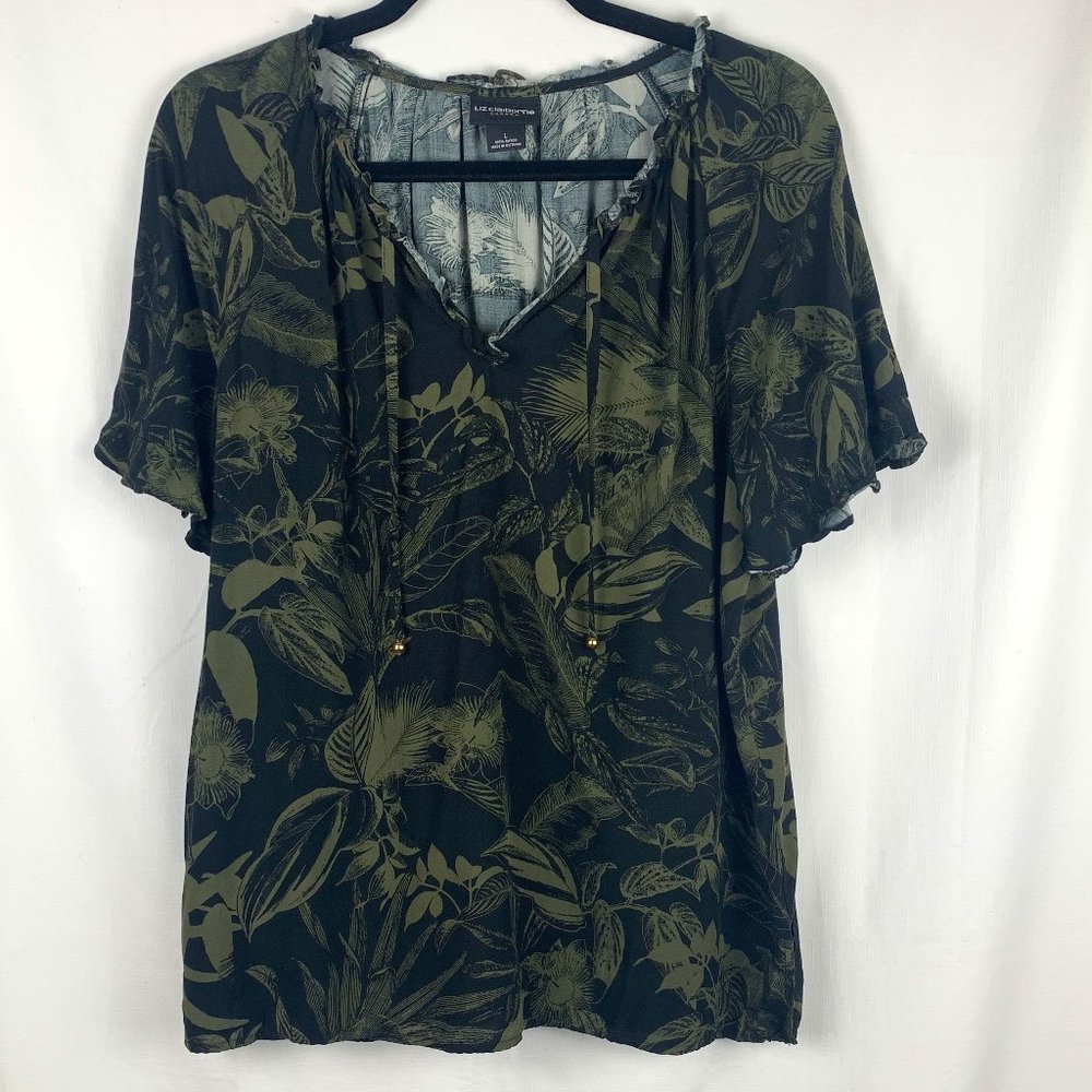 Liz Claiborne Career Jungle Short Sleeved Top Sz L